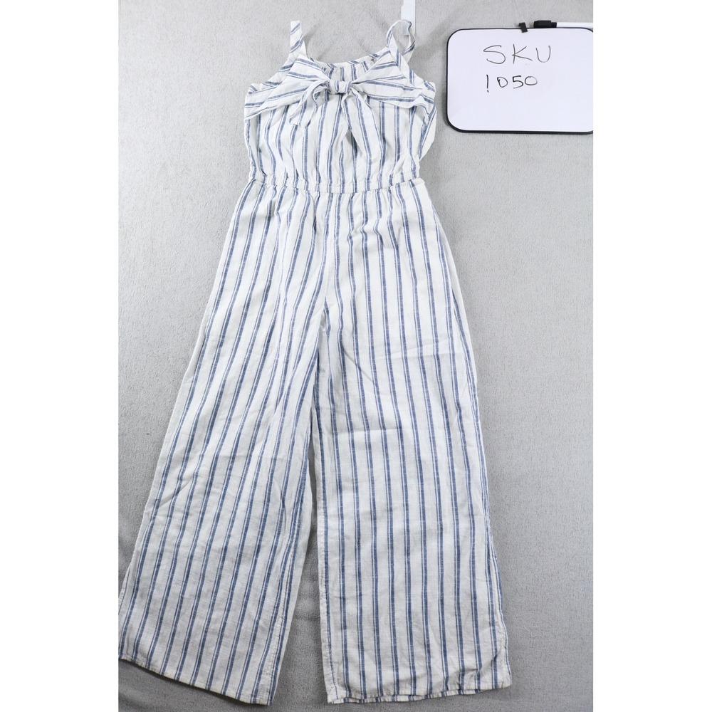 Justice Jumpsuit Girls 12 Blue White Striped Tie Front Sleeveless Cotton 1050